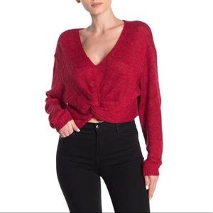 BCBG Red Twist Front Cropped Sweater